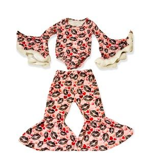 Leopard Kisses Bell Bottom Outfit with Faux Fur Bell Sleeves